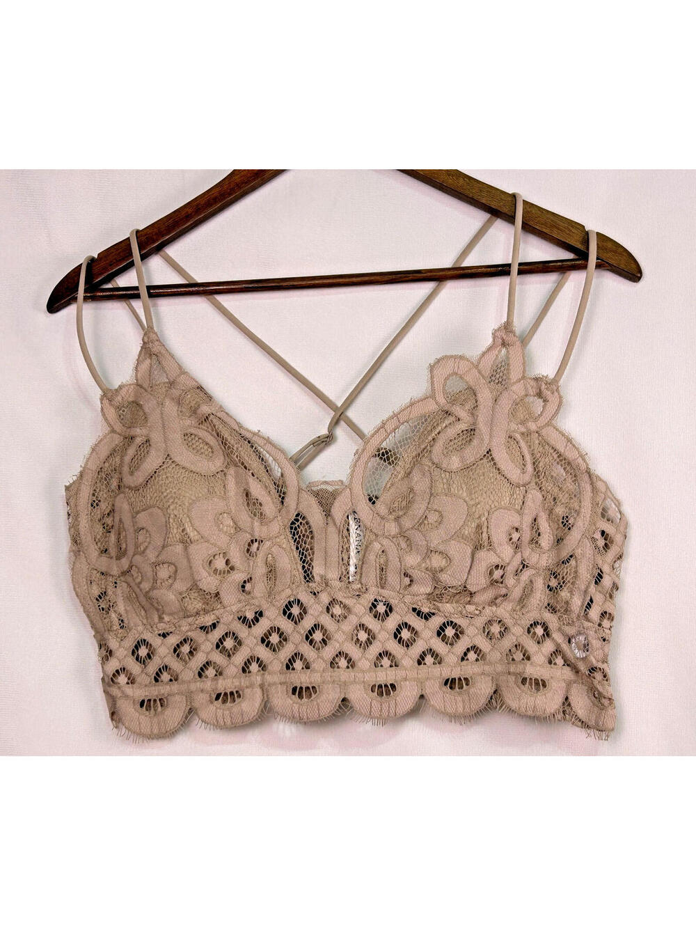 Zenana Womens Taupe Lace Bralette Cami Strappy Crisscross Crop Top New 2X